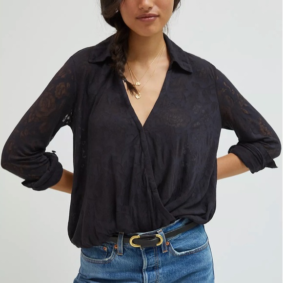 Anthropologie Tops - NWT - Maeve by Anthropologie - Lydia Floral Burnout Top - Black - XS